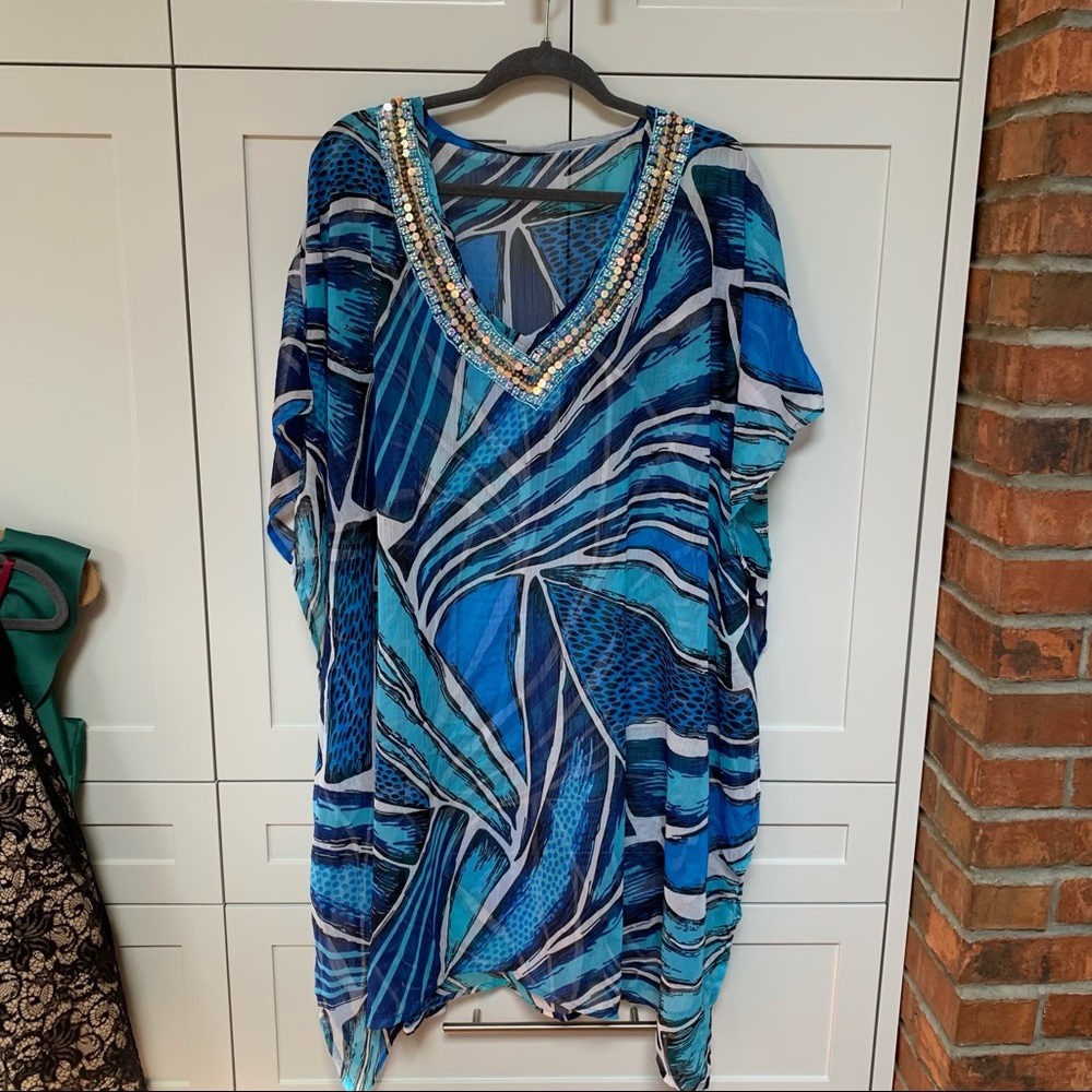 Blue Beaded Beach Coverup